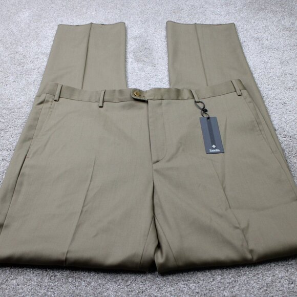 Zanella Todd Dress Pants NWT Mens 42 Beige 100% Wool Flat Front Unhemmed - Picture 2 of 12